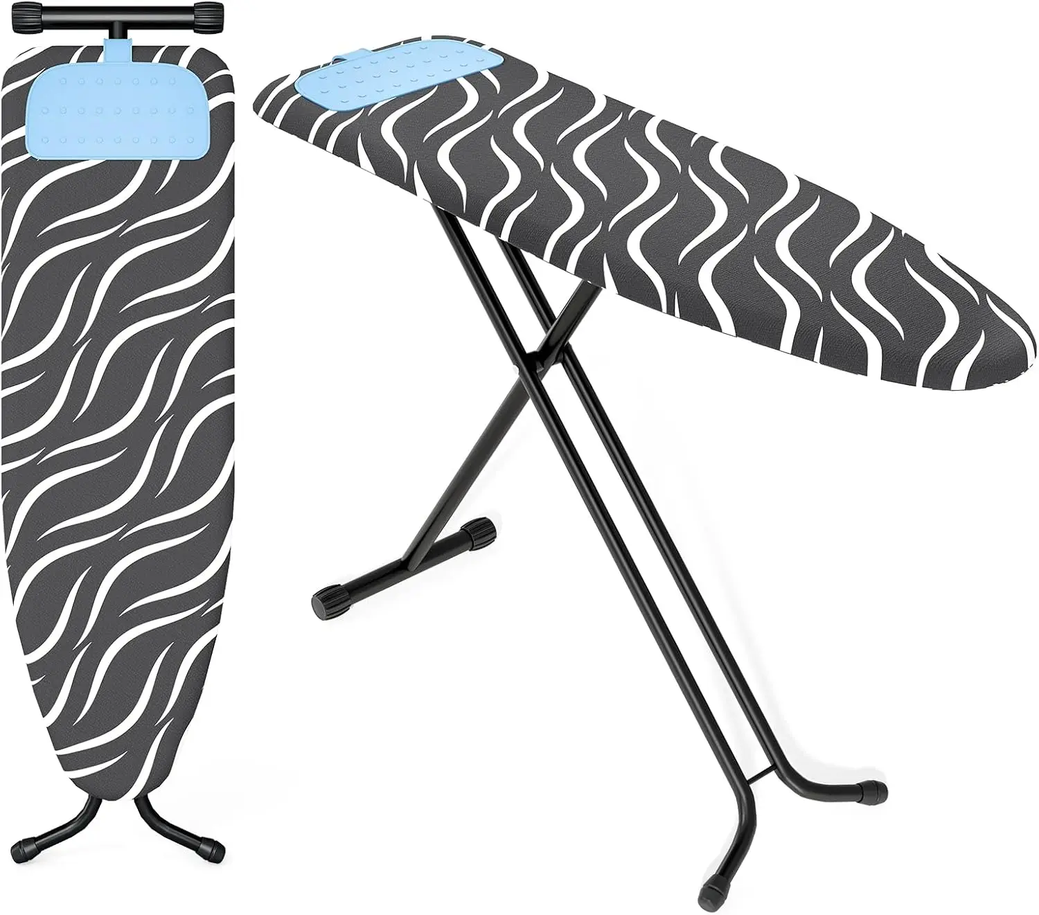 

Full Size Foldable Ironing Board with Silicone Rest, Adjustable Height, Non-Slip Feet, and Durable Cover - Gray