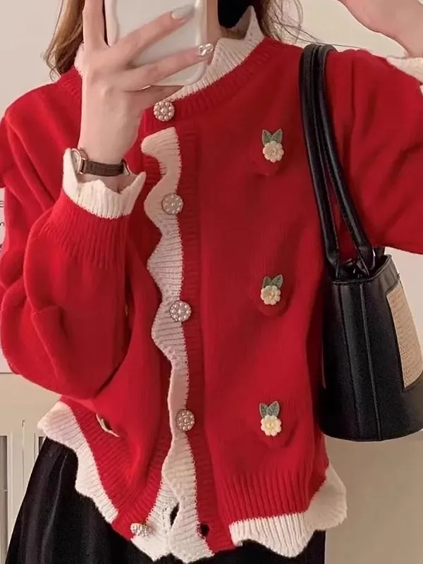 

Loose Knitted Open Cardigan Women's round Ne Sweater Lazy Sle Versatile Top Casual Commute Faion ort Outerwear