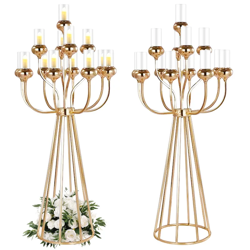 Candelabros acrílicos de Metal, 120 CM de altura, 13 cabezas, portavelas, centro de mesa de boda de lujo, candelabros, decoración del hogar