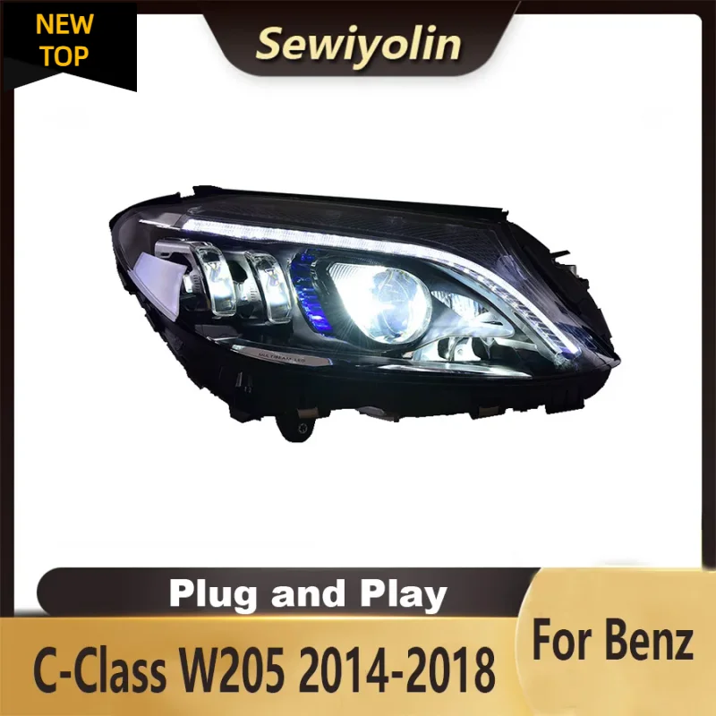 

Аксессуары для автомобиля Benz C-Class 2014-2018 W205, фара в сборе, лампа дневного света, сигнал DRL, подключи и работай в дневное время