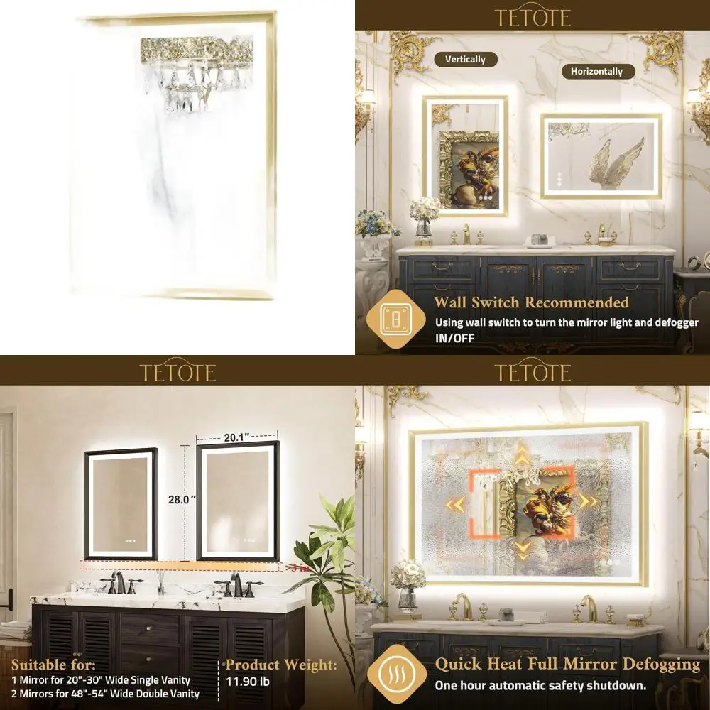 

Настенное LED-зеркало для макияжа 20x28 с подсветкой, регулируемым белым/теплым/натуральным светом, CRI90+