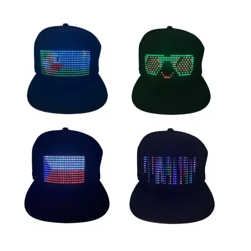 DIY Baseball Cap USB Rechargeable Bluetooth APP Programmable LED Scrolling Message Display Board Hip Hop Street Snapback Hat