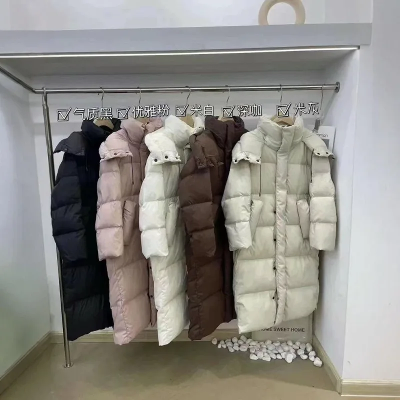 新しいソリッドカラー X ロングストレート冬コート女性パーカー服カジュアルフード付き暖かい冬のジャケット女性の上着