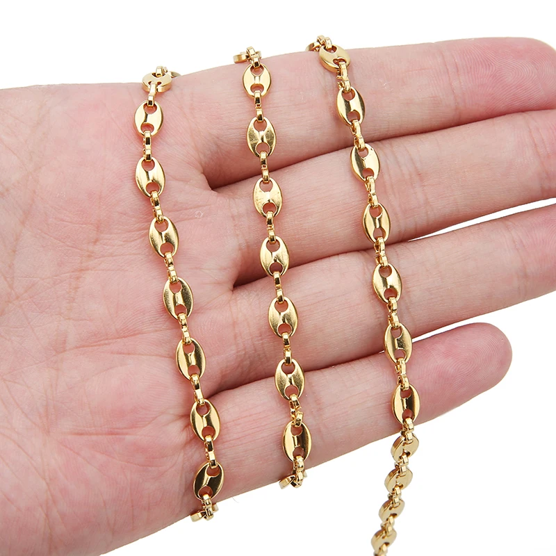 1Meter Stainless Steel Gold Coffee Bean Chain Necklaces Pig Nose Chains Punk Hip Hop Bracelets Chains DIY Jewelry Handmade Craft