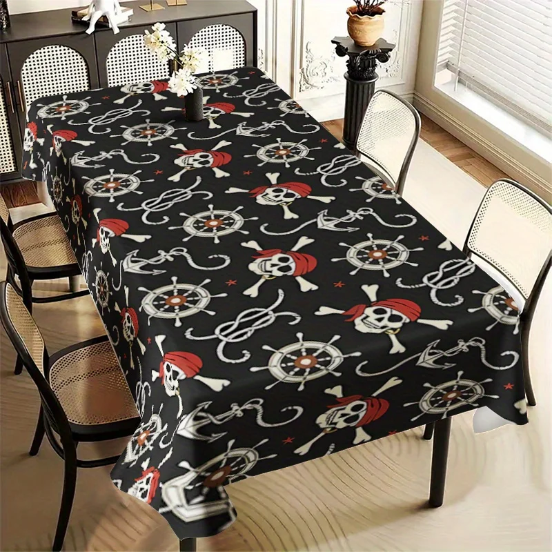 Pirate Skull Tablecloth - Sea Tiger Navigation Viking Pirate Table Cover Set - Suitable for Pirate-themed parties