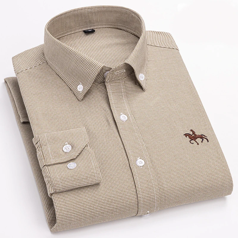 100% Cotton Oxford Shirt For Men\'s Long Sleeve Solid Casual Business Regular-Fit Formal Dress Shirts Social Blouse Male Clothes