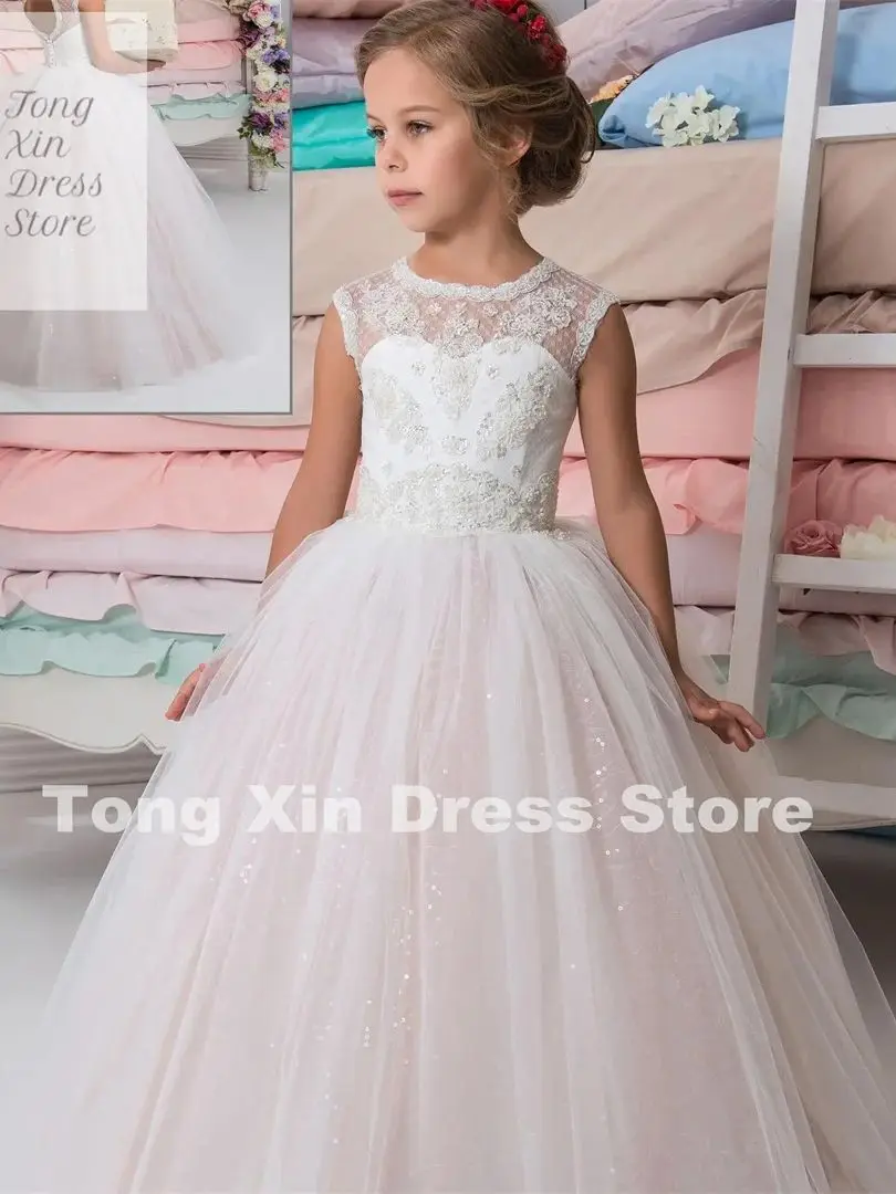 Elegant Fashion Flower Girl Dresses First Communion Dresses For Girls Pageant Tulle Sleeveless For O-Neck