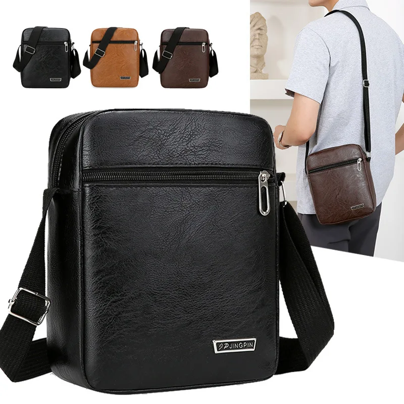 PU soft leather business commuting men's simple vertical square single-shoulder bag with large capacity crossbody bag