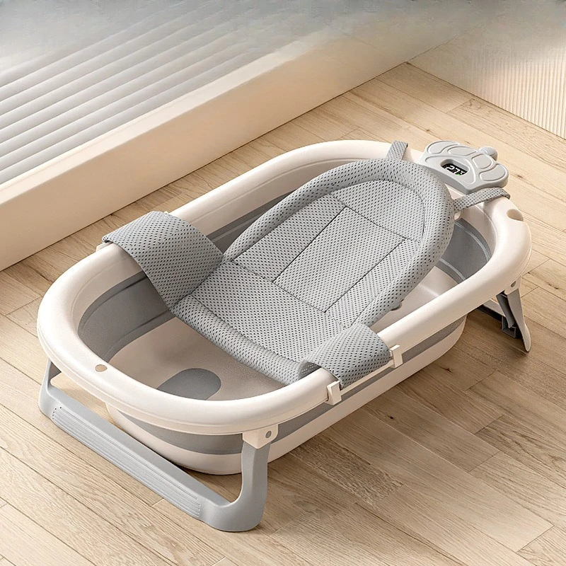 ‌ Bañera de bebé plegable de grado hospitalario, lavabo de baño para recién nacido de 3 etapas con tapón de drenaje con termómetro Digital, compatible con bebés de 0 a 24 meses