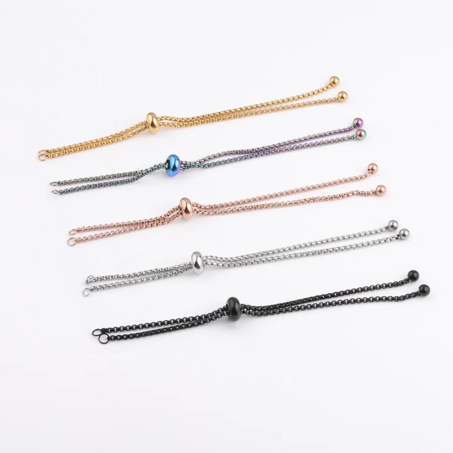 3Pcs 11.5cm Long Rose Gold  Color Adjustable Slider Chain with Stopper for Making DIY Bracelets Iridescent Black & Gold 5 Colors