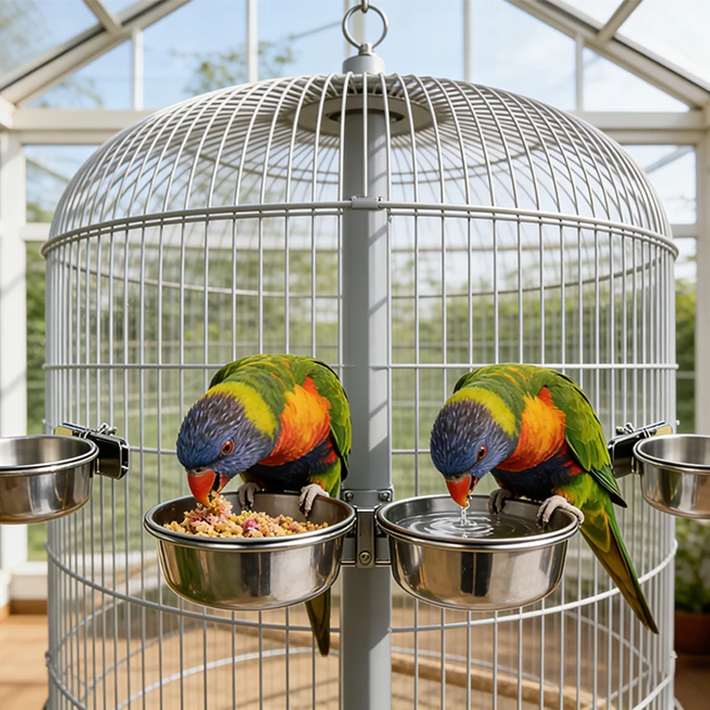 

Parrot Stainless Steel Feeding Cup Thickened Bird Food Water Bowl Cage Mounted Durable Anti-bite Universal Feeder for Pet Birds