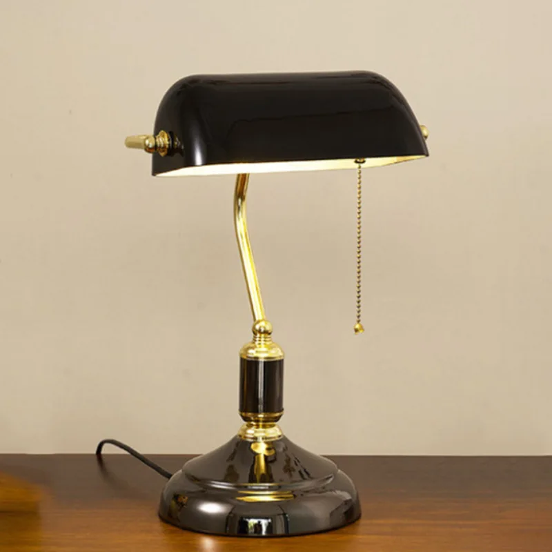 American style Antique Bank Table Lamp Glass Retro European Office Desk Lamp Living Room Bedroom Bedside Decorative Lamp