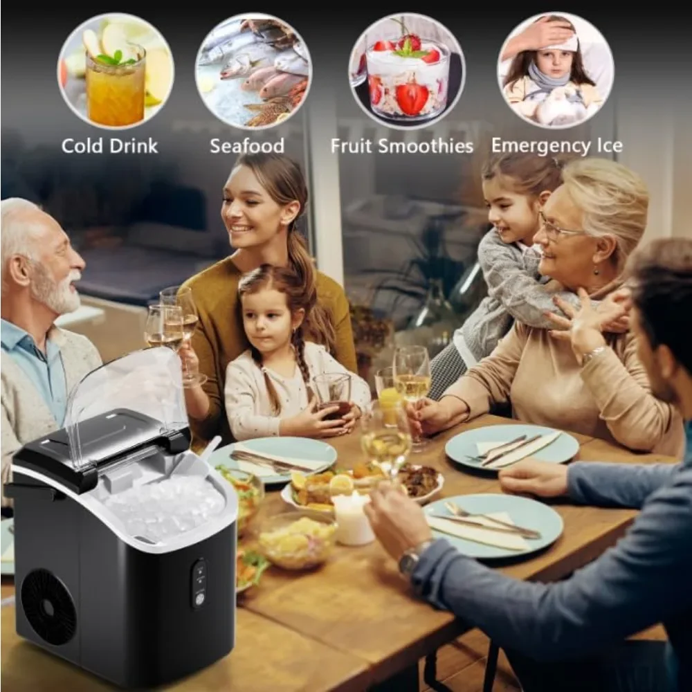 Nugget Ice Maker Countertop with HandlePebble Ice Machine with Soft Chewable Ice, Self-Cleaning, One-Click Operation,