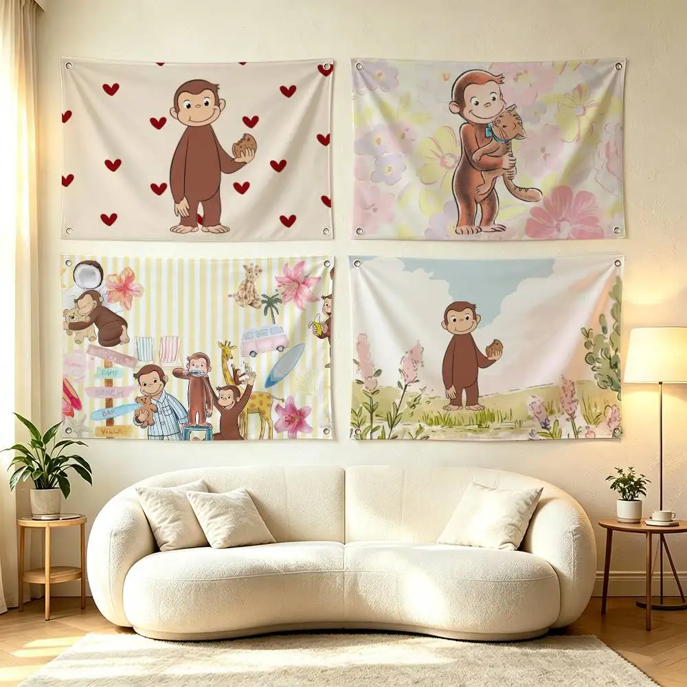 Curious George  Flags for Bedrooms Home Decor Items Outdoor Decors Garage Decoration Flaga