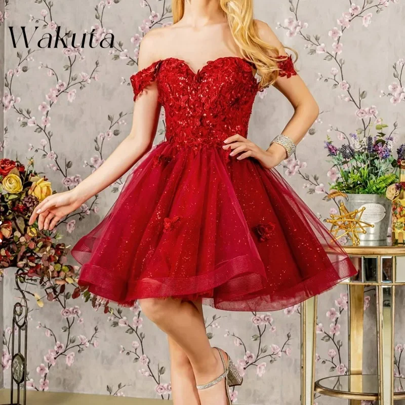 Wakuta Retro Strapless Sleeveless Italian Spaghetti Strap A-line Dress Sweetheart Lace Applique Holiday Evening Robe Dubai Luxe