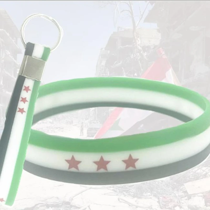 Creative Syrian Flag Silicone Bracelet Keychain Backpack Pendant Men's and Women's Wristbands Jewelry Accessories Friends Gift