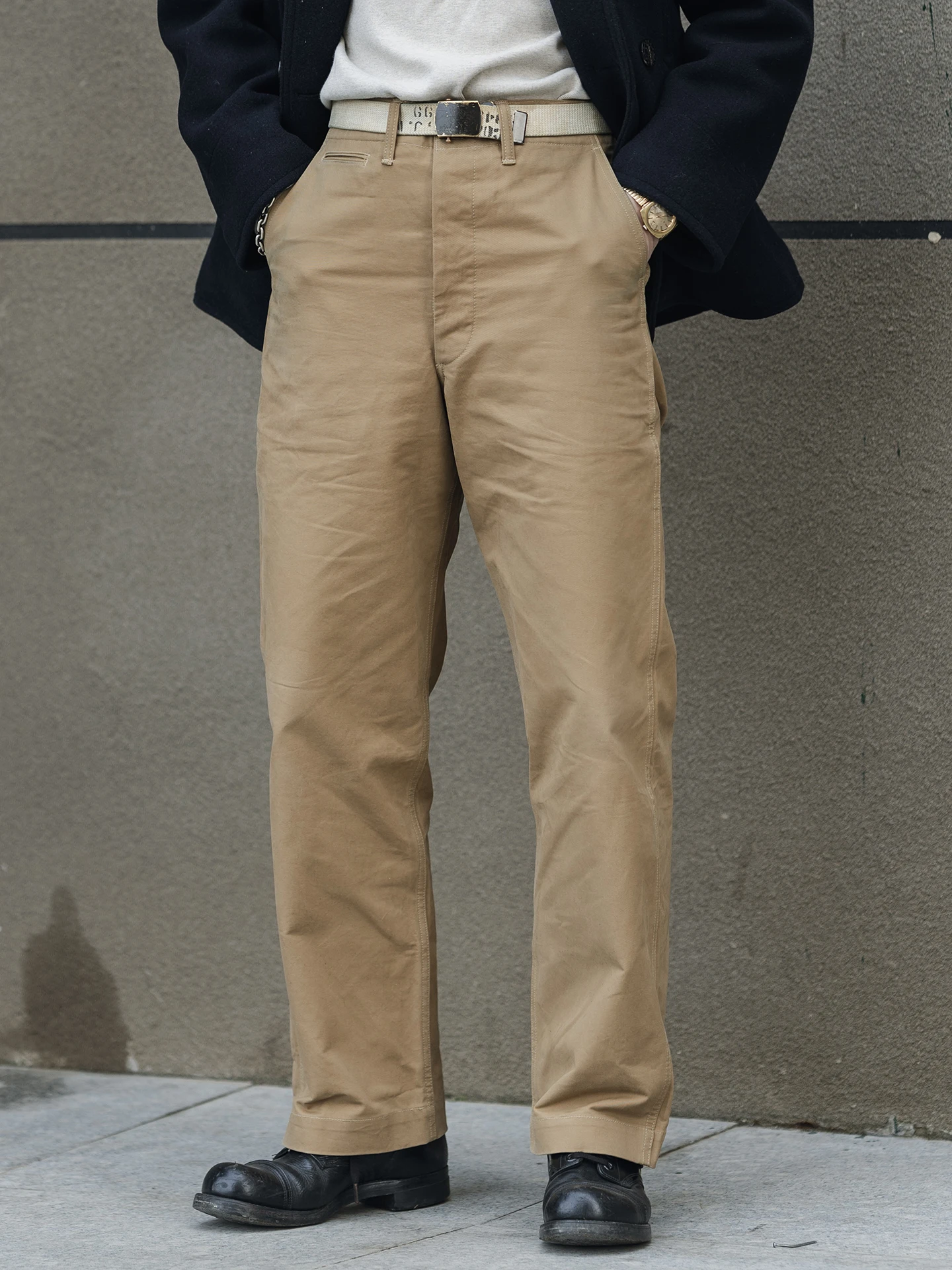 

High Waist Straight Leg Casual Pants Bronson 944 USMC Officer Wide Leg Tweed Loose Fit Cotton Trousers for Young Men