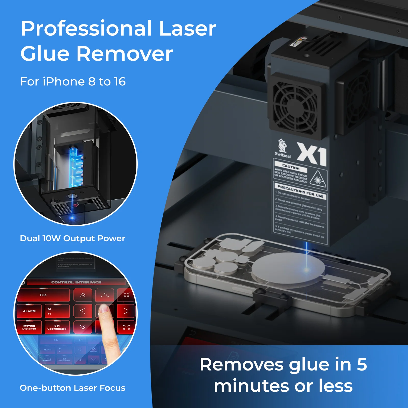 Xwitzeal X1 20W maszyna laserowa do iPhone 8-16 usuwanie tylnej szyby, precyzyjny laserowy środek do usuwania kleju 4 w 1 narzędzia do konserwacji telefonu