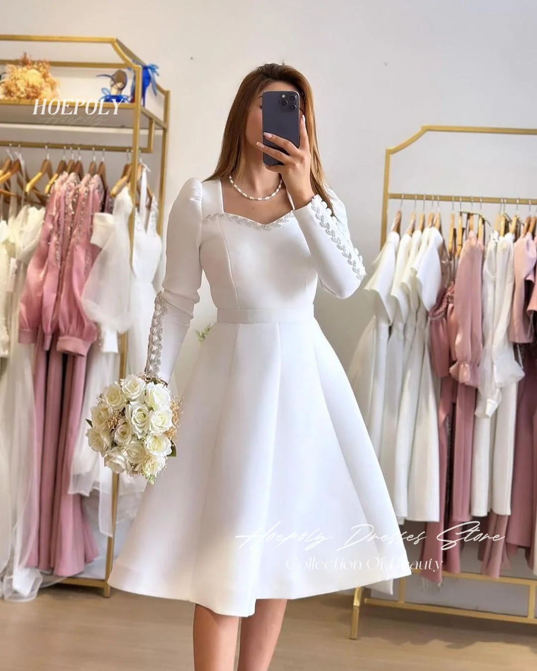 

Hoepoly V Neck Formal Occasion Wedding Party Dress White Satin Elegant Arabic Prom Gowns Evening Dresses for Special Events