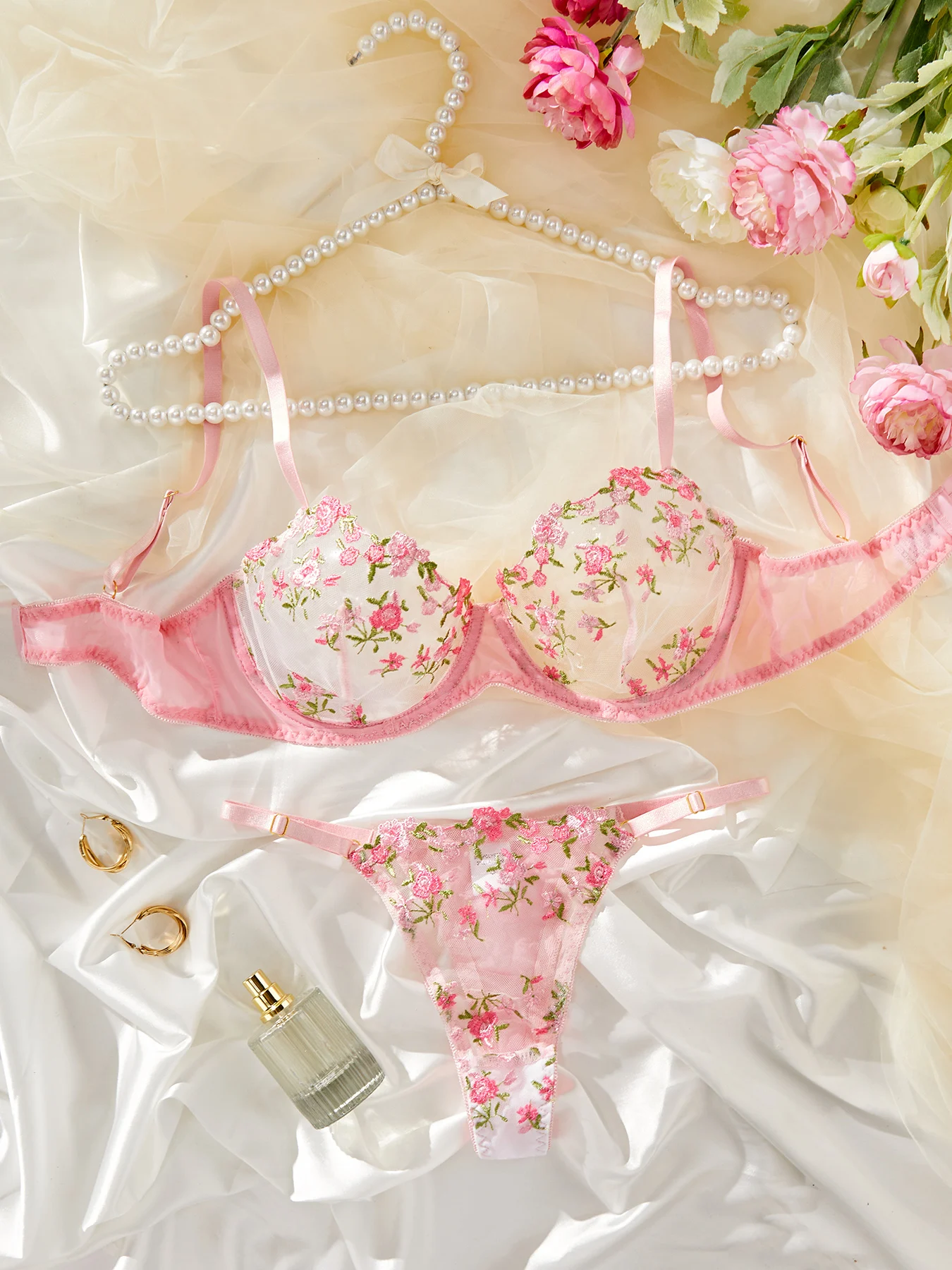 Ellolace Floral Fairy Lingerie delicata bella biancheria intima reggiseno trasparente Onlyfans Kit g-string seducente Bilizna Set