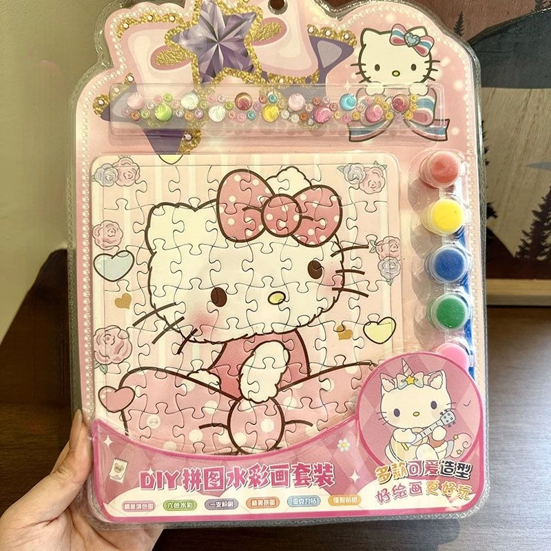 Sanrio HelloKitty Mymelody Puzzle Kuromi Cinnamoroll pittura ad acquerello Set Graffiti pittura fai da te giocattoli educativi fatti a mano