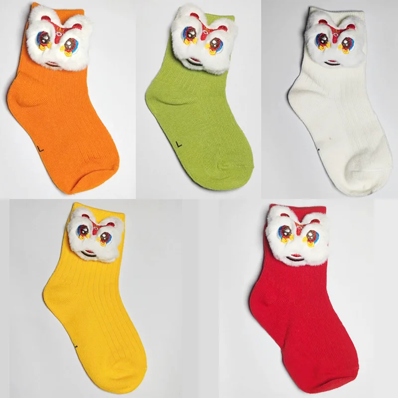 

2Pair/lot New Cartoon Chinese Dance Lion Children's Socks Casual Boys' and Girls' Socks