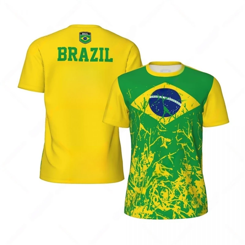 Fashion Brazil Flag Graphic Football T Shirts For Men Summer Trend 3D National Emblem Printed T-shirts Casual Oversized Tees
