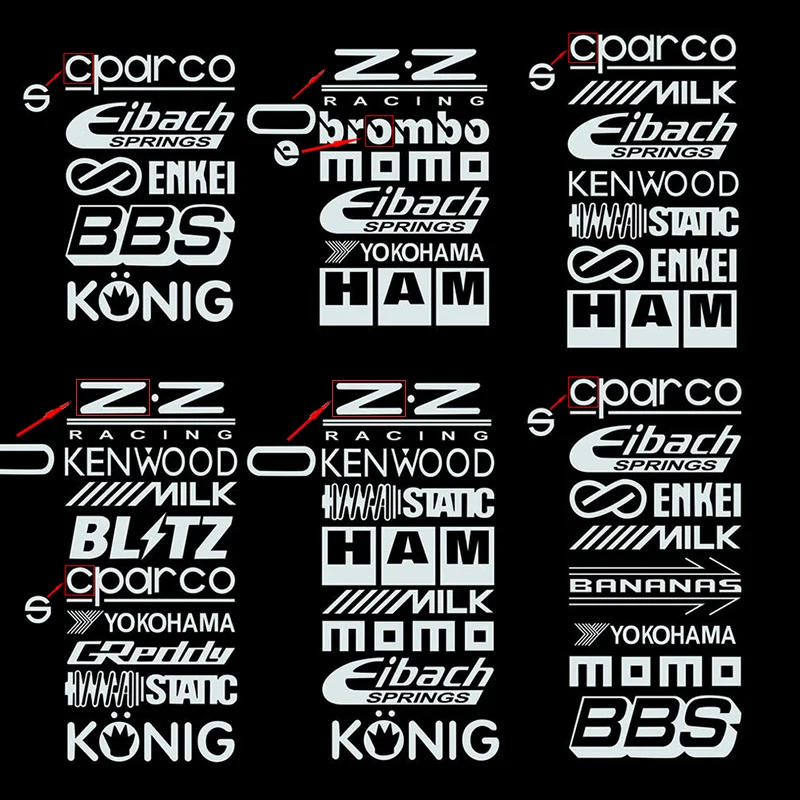 5/6/7/8/9Pcs Reflective Racing Door Stickers Set Car Brand Sponsor Vinyl Decals Kit Automobile Accessories