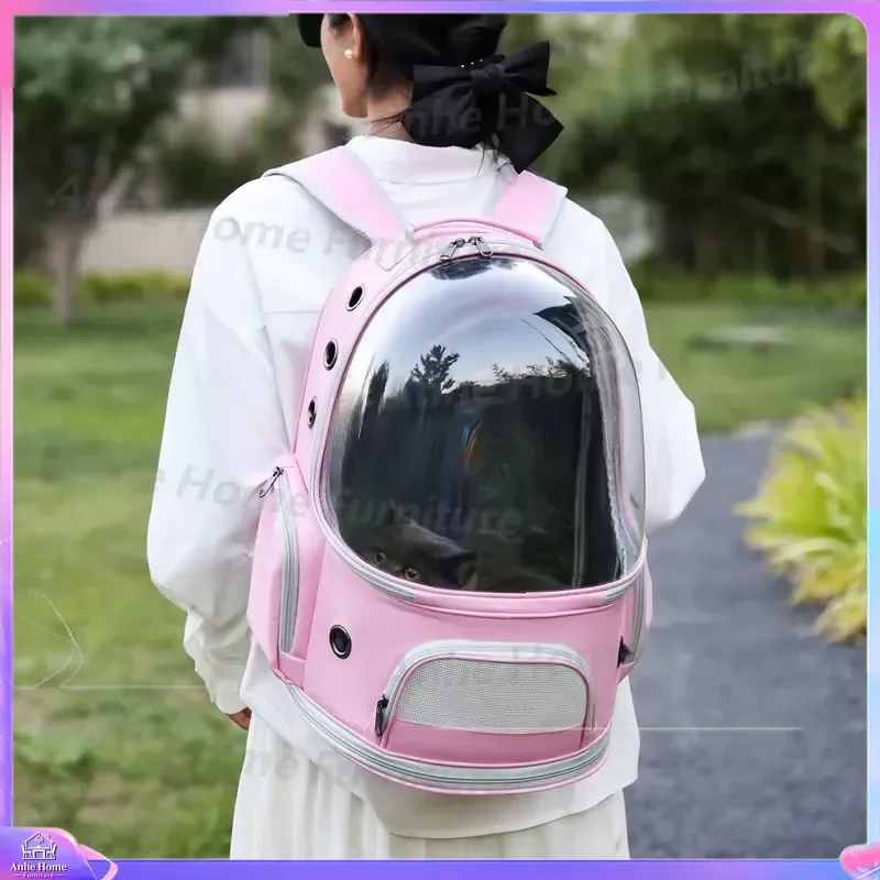 Transparent Cat Backpack Waterproof Pet Carrier Bag Oxford Fabric Large Capacity 15kg Zipper Closure Outdoor Travel Hiking