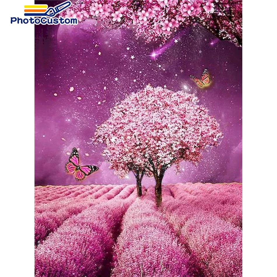 

PhotoCustom 5D DIY Diamond Painting Natural Landscape Cross Stitch Kit Full Round Drill Diamond Embroidery Mosaic Home Wall Deco