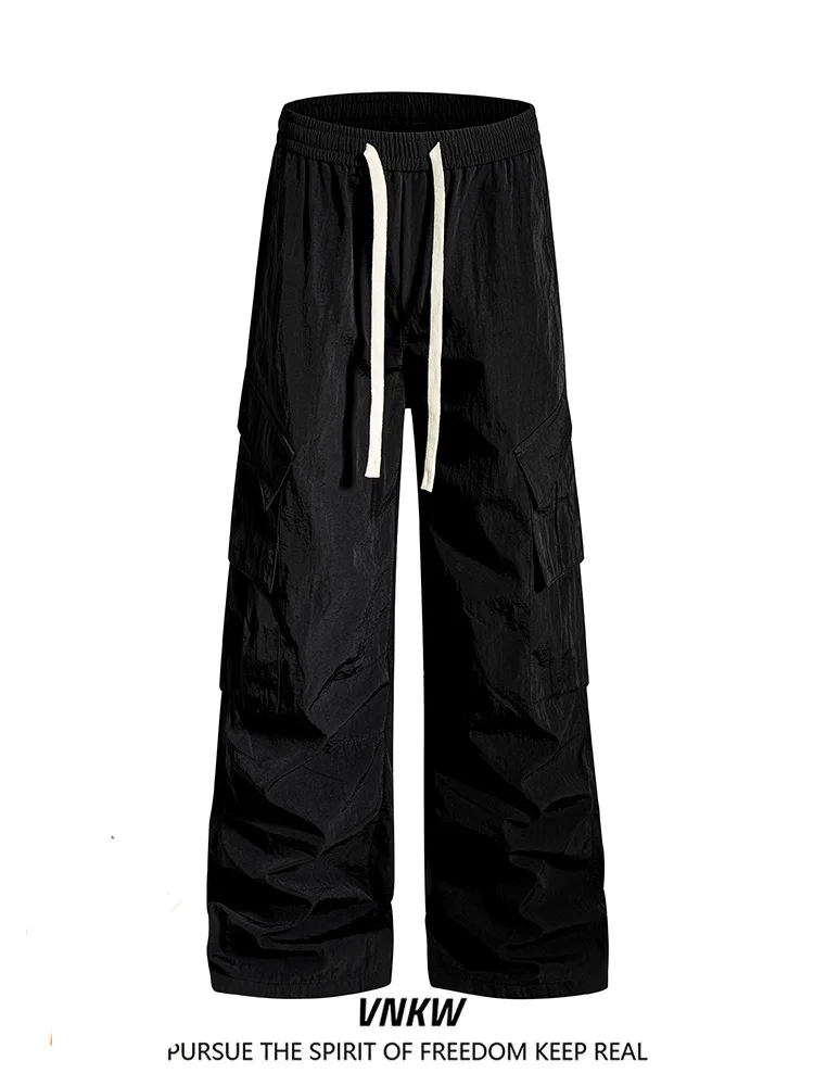 

Американские ретро-брюки прямого кроя с эластичным поясом на шнурке, унисекс, в стиле High Street, свободные, широкие, повседневные, универсальные, для поездок на работу