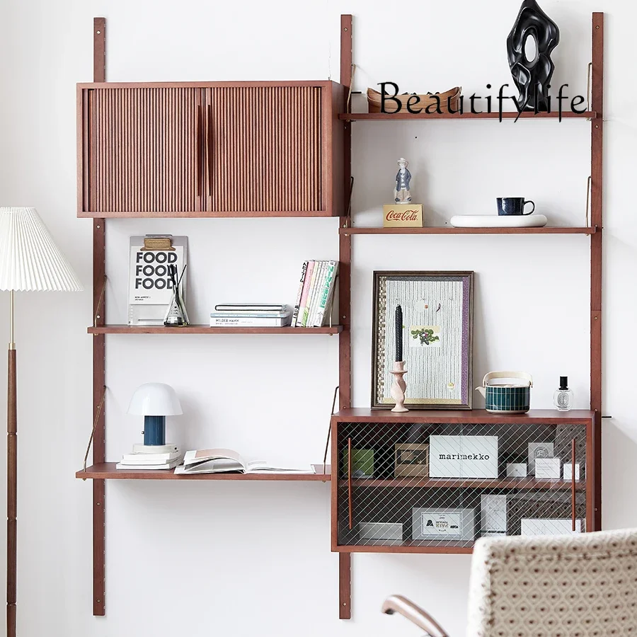 F Nordic Medieval Wall Hanging System Cherry Wood Retro Wall Cabinet Living Room Bedroom Small Apartment Shelf