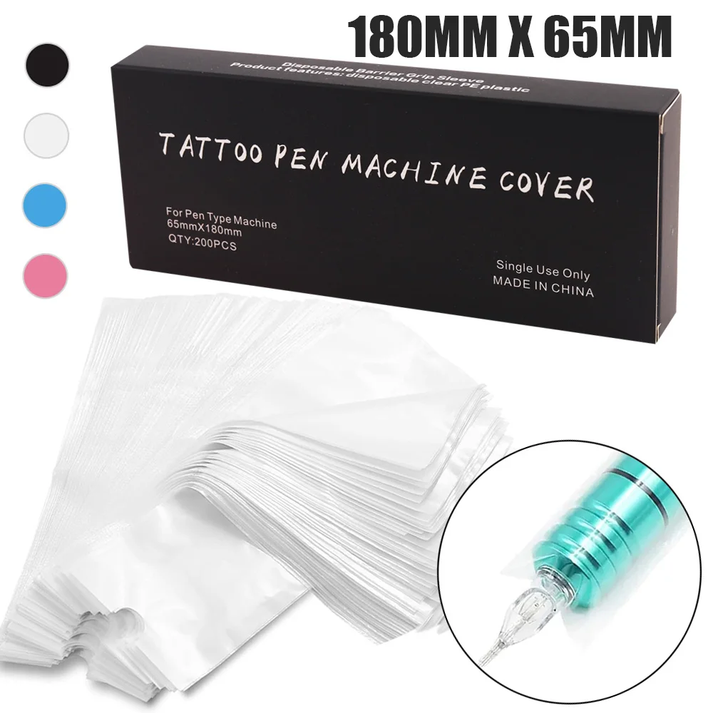 

200/100/50pcs Large Size Tattoo Pen Bags 180mm x 65mm Machine Pen Sleeves Covers Plastic Pen Type Clip Cord Bag Accessories