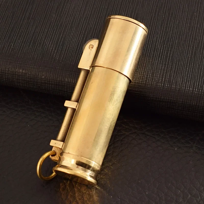 Retro Trench Brass Windproof Open Flame Kerosene Lighter Sliding Dust Cover Camping Grinding Wheel Ignition Portable Lighters