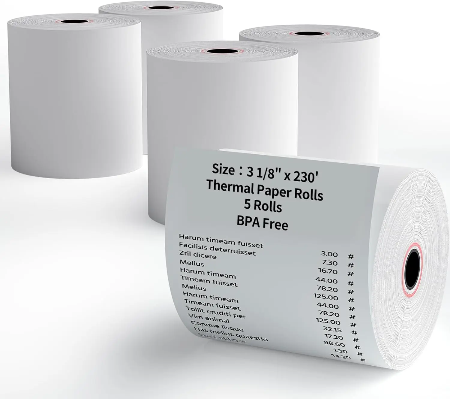 

5 Rolls Thermal Receipt Paper, 3 1/8" x 230' for Cash Register POS and Credit Card Machines
