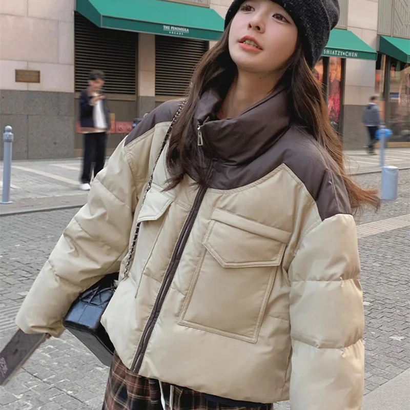 2025 inverno casaco feminino americano streetwear inchado acolchoado jaqueta de algodão mulher nova retro motocicleta retalhos algodão parkas casacos