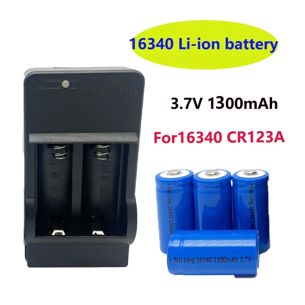 

1300mAh Rechargeable 3.7V Li-ion 16340 Batteries CR123A Battery for LED Flashlight Travel Wall Charger 16340 CR123A Battery