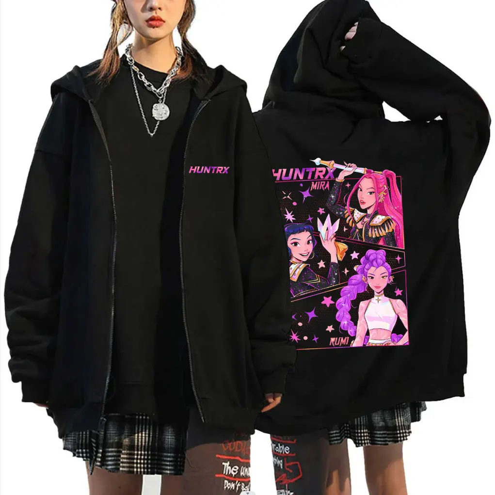 

Movie KPop Demon Hunters Zipper Hoodie Rumi Mira Zoey Graphic Zip Up Jacket Men's Women's Fashion Casual Oversized Hoodies Coat
