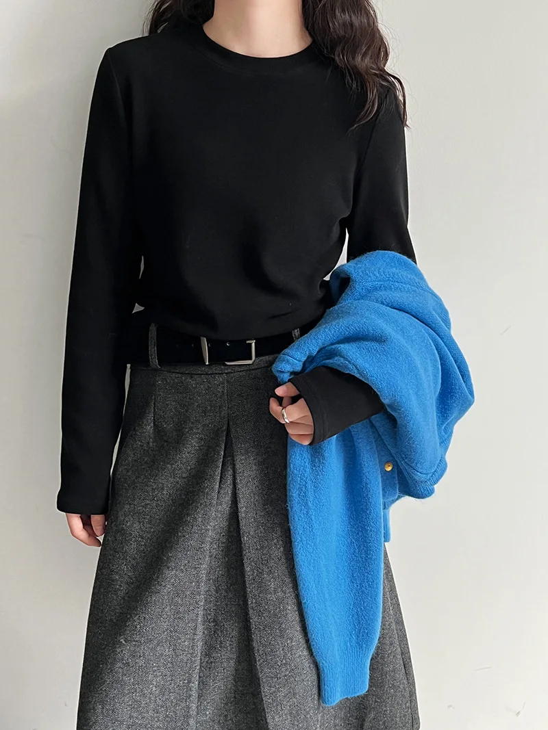 

Женская повседневная хлопковая облегающая футболка с круглым вырезом и эластичной резинкой на талии, осень-зима, новый стиль, удобный мягкий топ