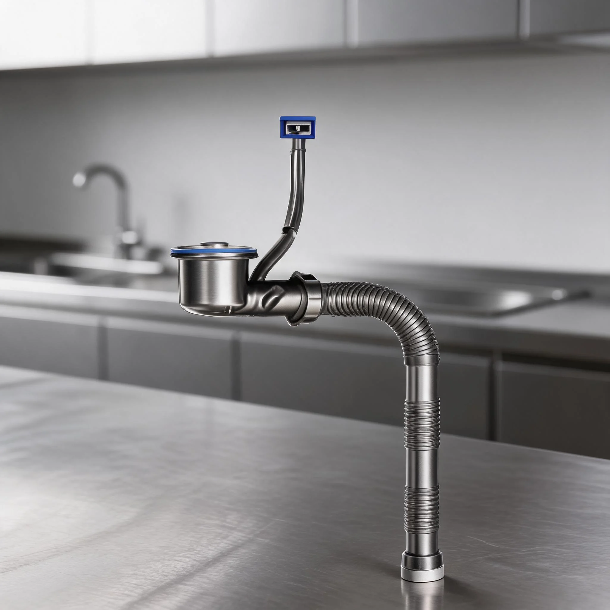 Stainless Steel Kitchen Sink Drain Pipe Dual Overflow P Trap Anti Smell Valve For 40mm 50mm Plumbing Fixture Grey