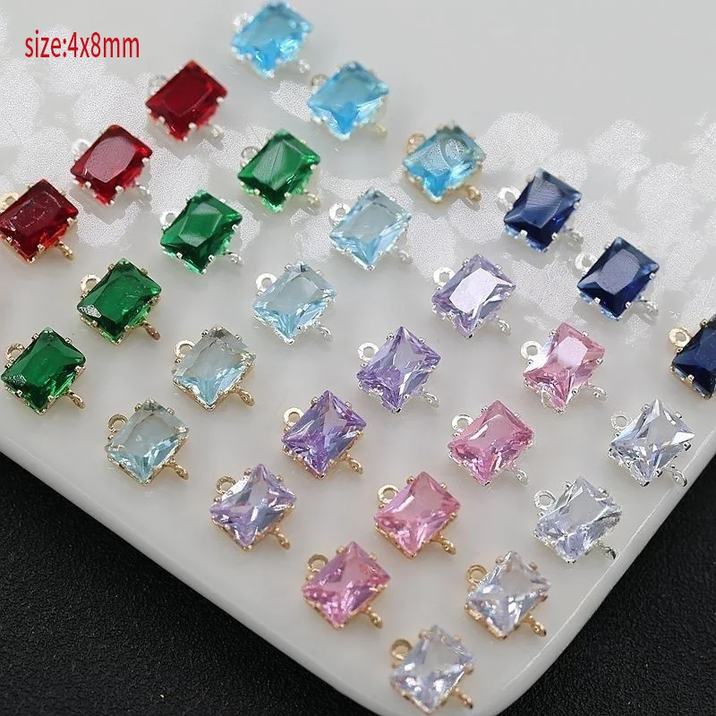

6PCS 14K Gold plated Brass Crystal Connector Bracelet Accessories,Glass Square Pendants For DIY Jewelry Making Findings