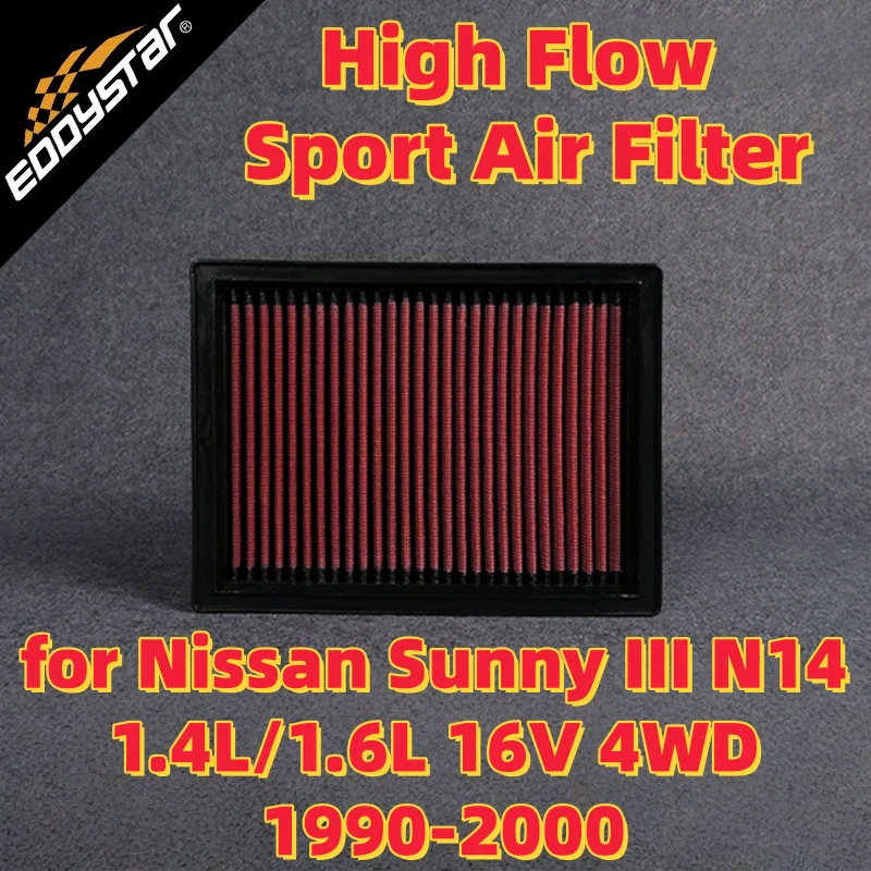 High Flow Sport Air Filter for Nissan Sunny III N14 B13 1.4L/1.6L 16V 4WD 1990-2000 Washable Racing Intake Filters