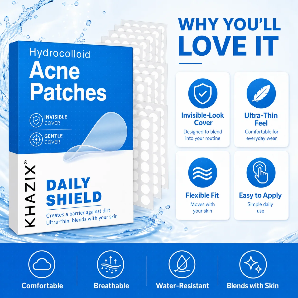 Hydrocolloid Acne Pimple Patches, Clear Blemish Spot Stickers for Face, Gentle Zit Covers for Overnight and Everyday Skin Care