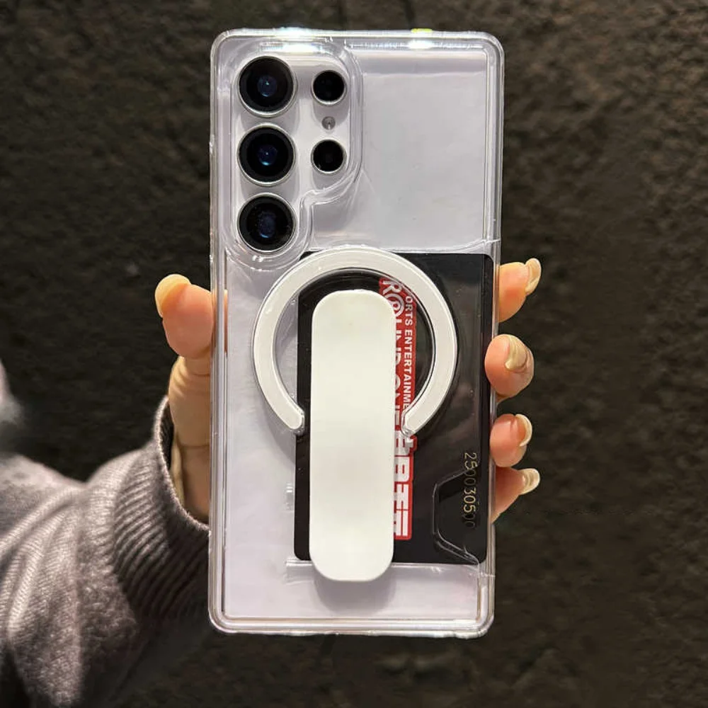Transparente Magnetische Magsafe-Kartenhalter-Hülle für Samsung S26 Ultra S25 S24 Plus mit Kabelloser Ladefunktion und Stoßfestem Schutz – Detail 1