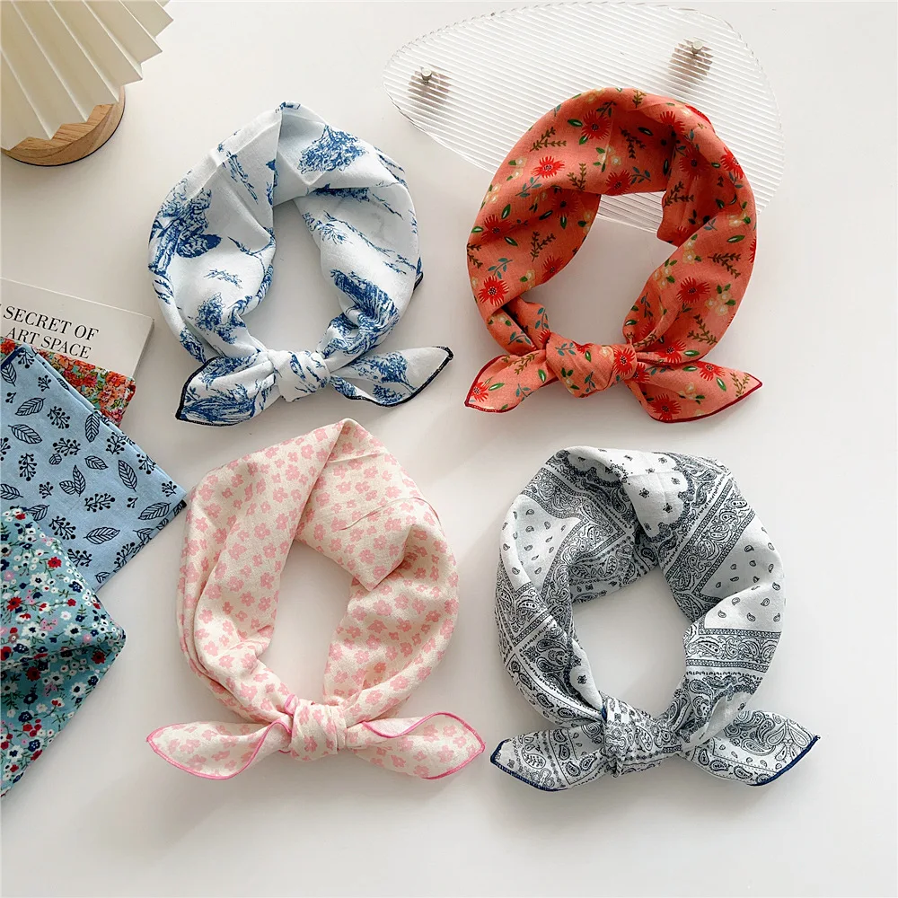 55cm Women Cotton Linen Square Scarf Spring Summer Fashion Bandanas Bag Hat Head Hair Shawl Wraps Accessories