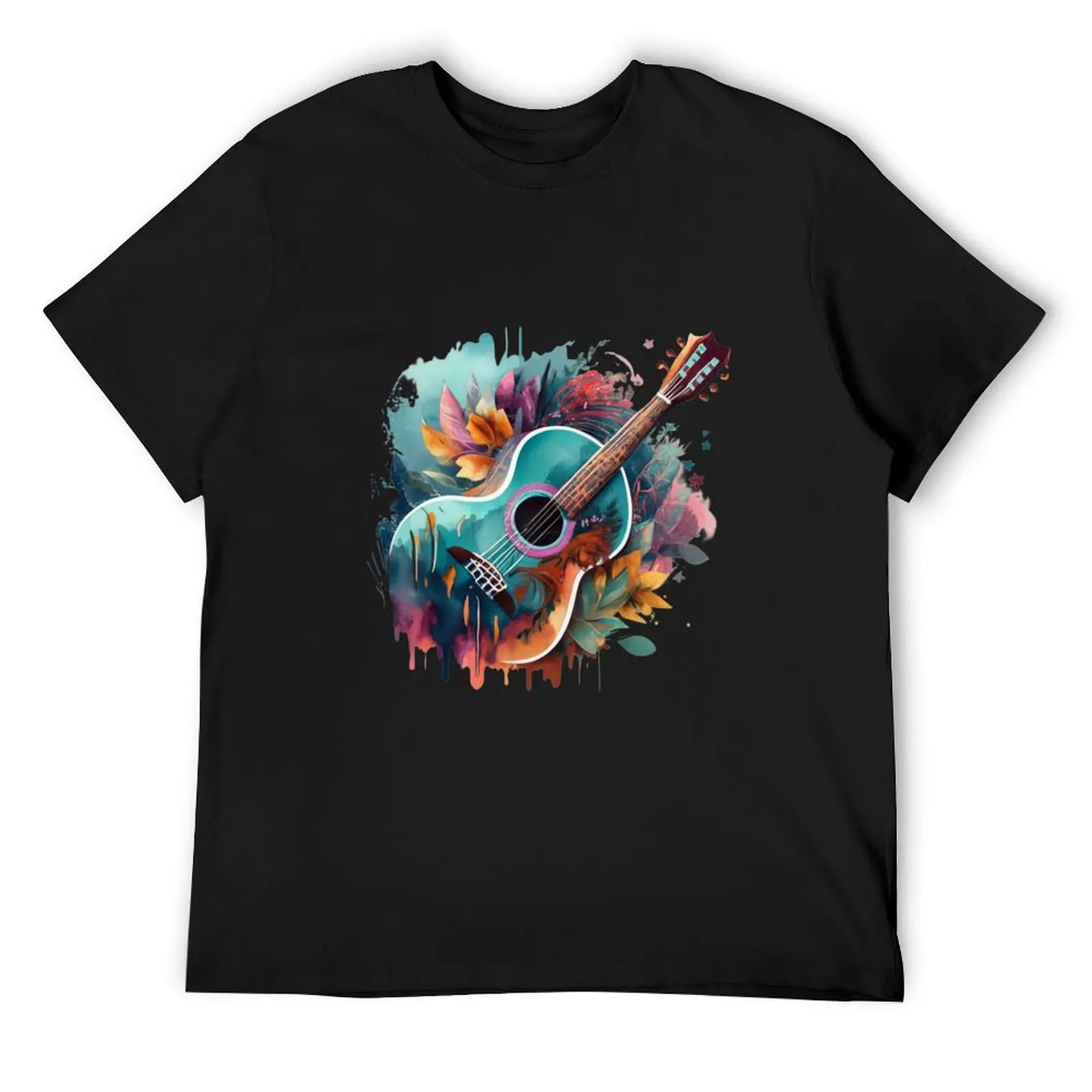 Gitar watercolor painting T-Shirt customs sublime kawaii clothes designer shirts funny t shirts men