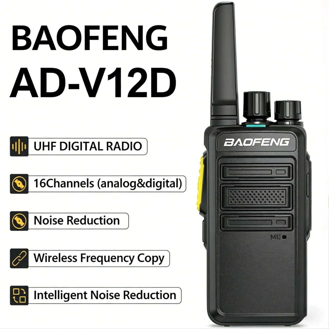 

Baofeng V12D Handheld Two Way Radio One Key Frequency Matching Wireless Copy Long Range UHF Digital Analog Walkie Talkie Camping