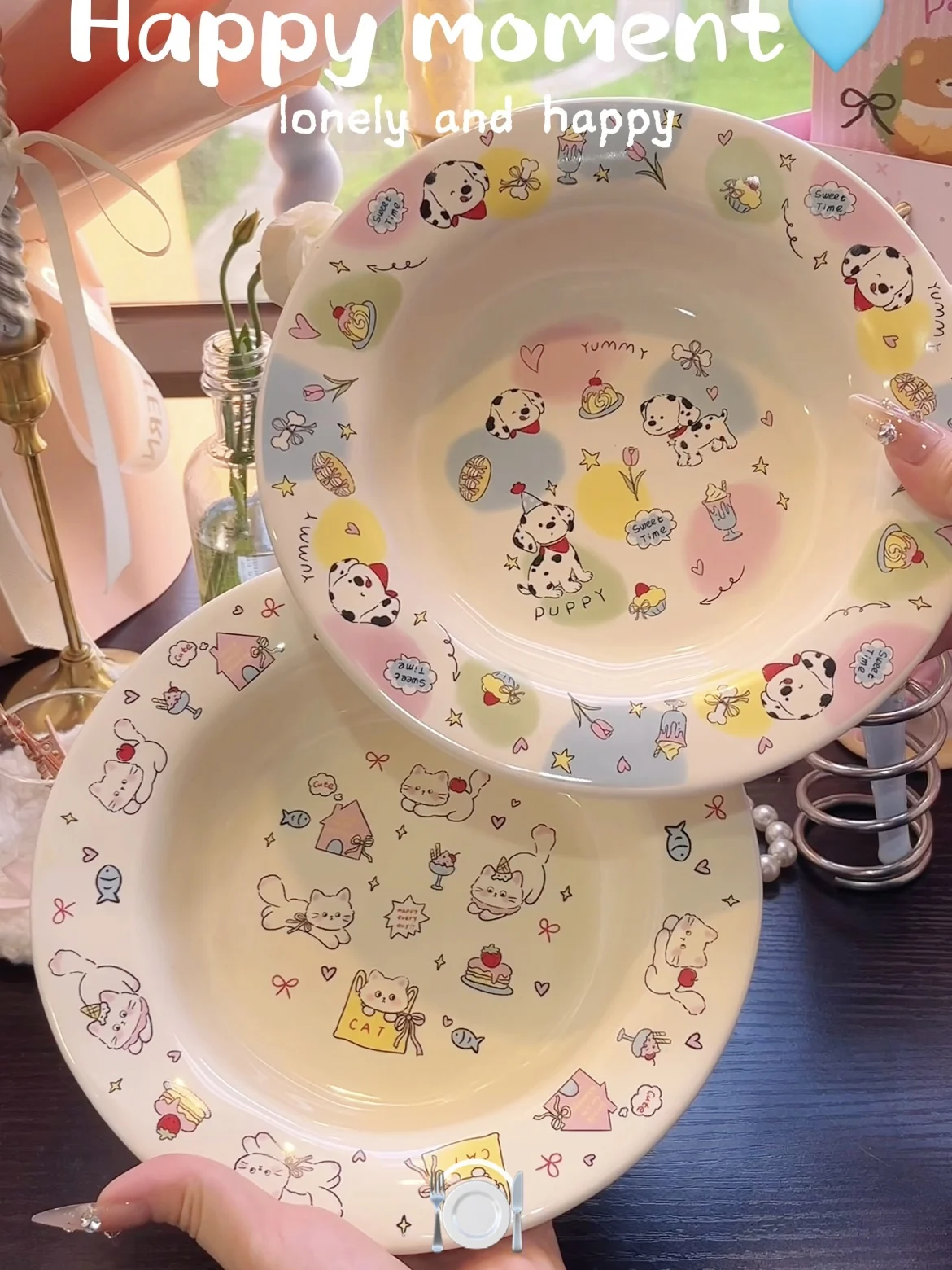 

Cute Cartoon Rabbit Miss Cerc Deep Plate Creative Fruit Salad Di Home Use Diware Soft Healing Sle round ape Plate