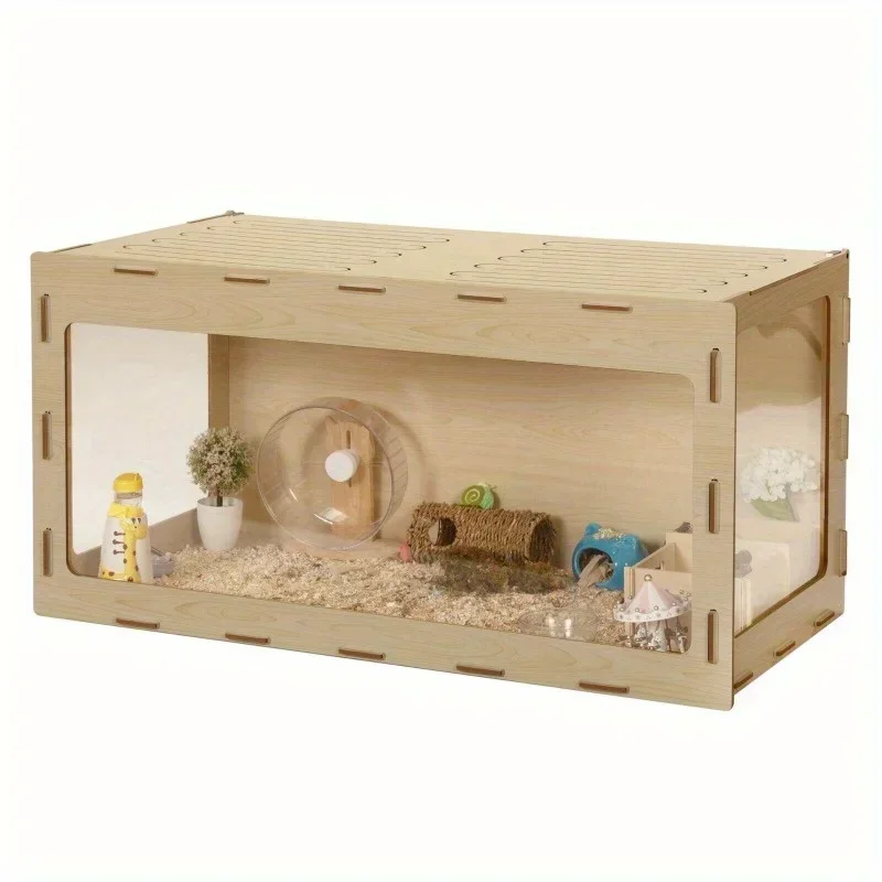 

Large Wooden Hamster Cage,Habitat Shelter W/Acrylic Board,Flip Top