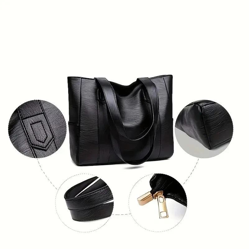 1pc Vintage Large Capacity Tote Bag Retro Vegan Shoulder Bag Women's Casual Handbag For Commute image 6